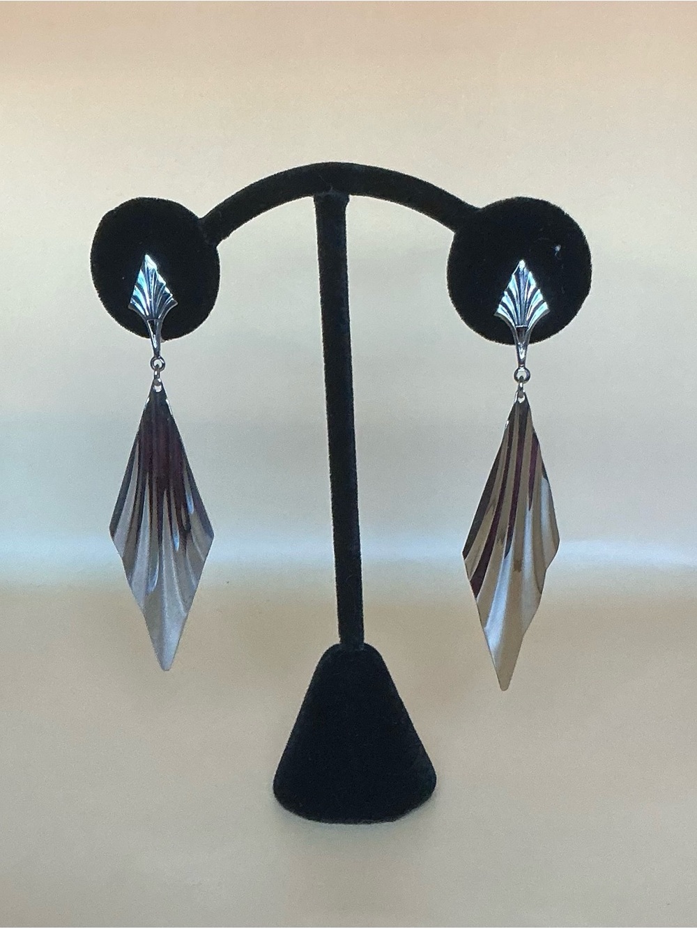 Vintage Art Deco Silver-Tone Drop Clip-on Statement Earrings